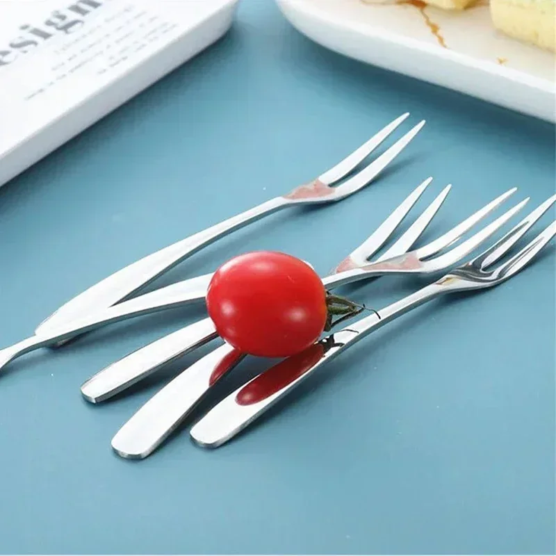 13cm Fruit Fork Stainless Steel Two-tine Snack Cake Dessert Forks Home Tableware Cafeteria Flatware Fruit Fork Kitchen Accessory thumbnail 5