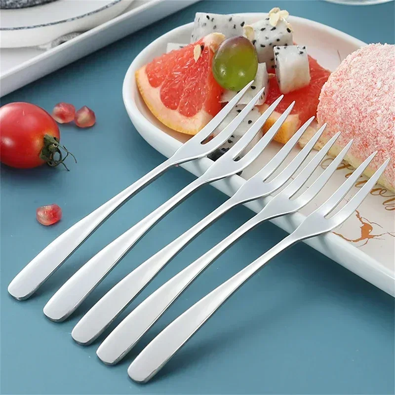 13cm Fruit Fork Stainless Steel Two-tine Snack Cake Dessert Forks Home Tableware Cafeteria Flatware Fruit Fork Kitchen Accessory thumbnail 2