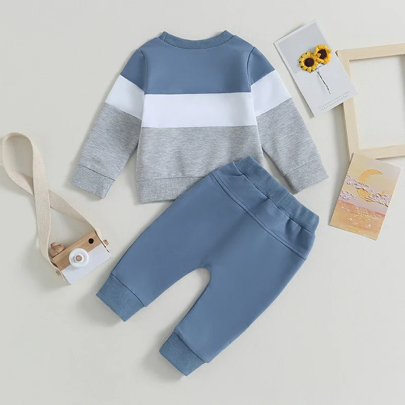Toddler Baby Boy Fall Winter Clothes Color Block Long Sleeve Sweatshirt Pullover Top Pants Sweatsuit Set Outfits 0-3T thumbnail 4