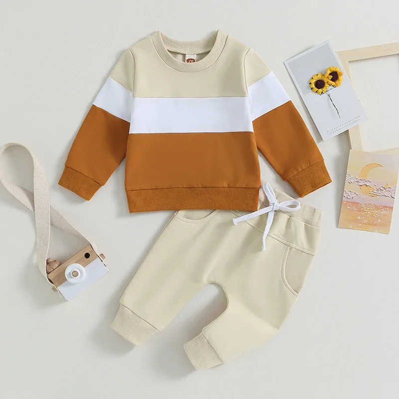 Toddler Baby Boy Fall Winter Clothes Color Block Long Sleeve Sweatshirt Pullover Top Pants Sweatsuit Set Outfits 0-3T thumbnail 5