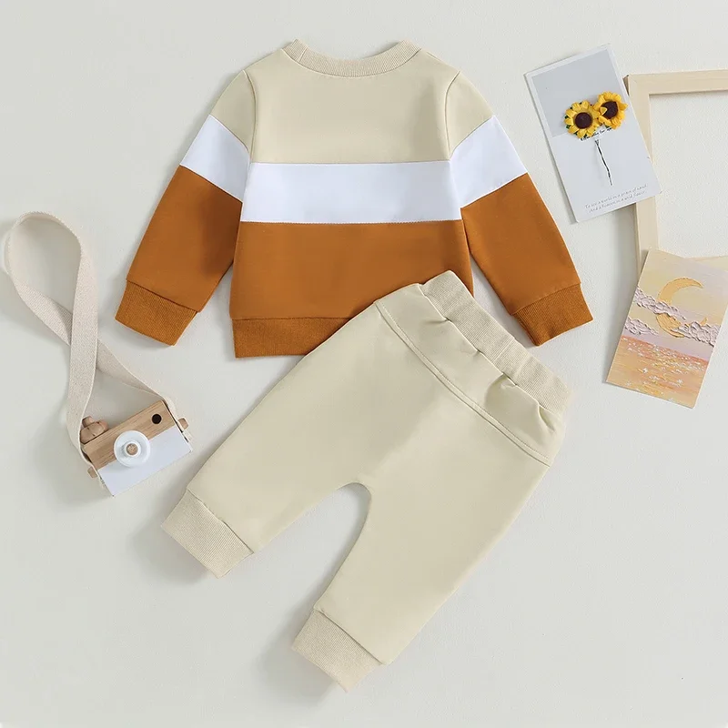 Toddler Baby Boy Fall Winter Clothes Color Block Long Sleeve Sweatshirt Pullover Top Pants Sweatsuit Set Outfits 0-3T thumbnail 6