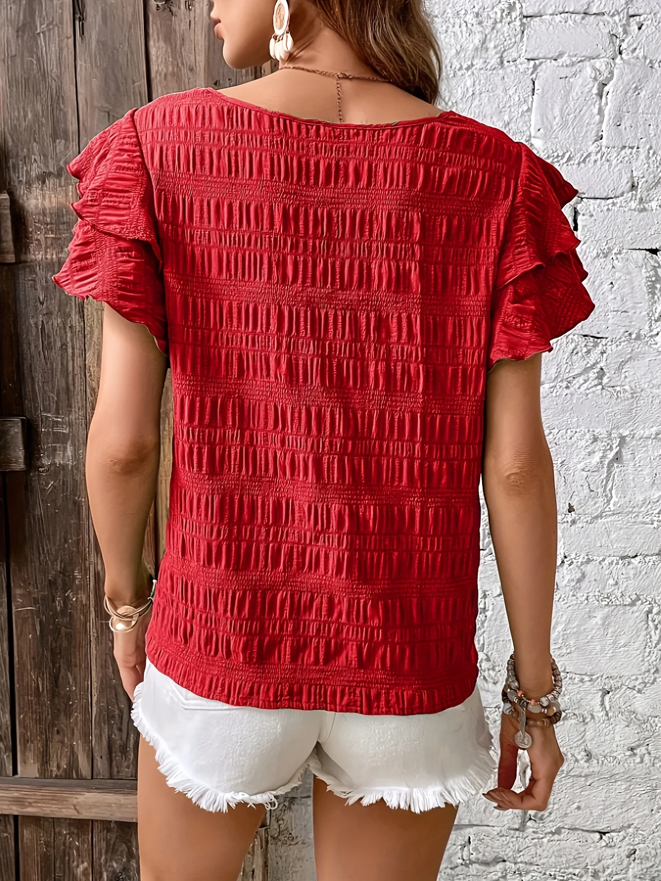 Summer Elegant Solid Shirt for Women Casual Office Lady Blouses Vintage Butterfly Sleeve O Neck Tops thumbnail 2