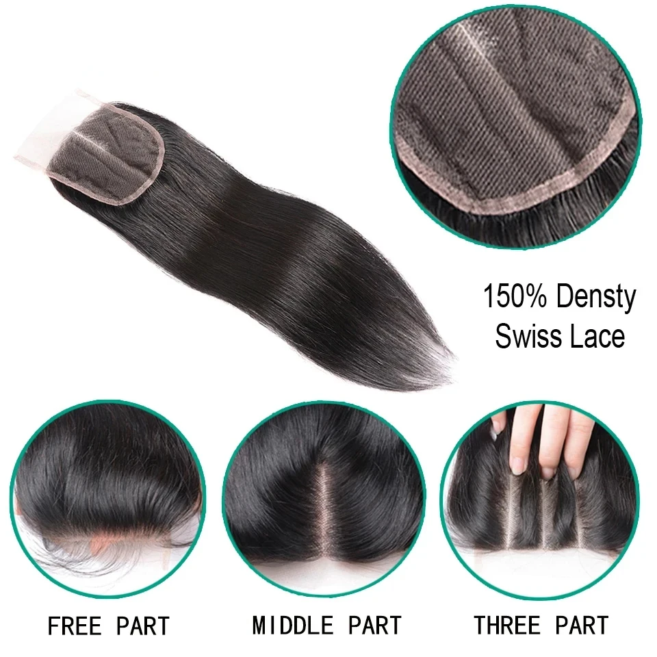 Straight Black 4x4 Lace Frontal Closure Remy Brazilian Human Hair 10/12/14/16/18/20/22/24 inch thumbnail 3