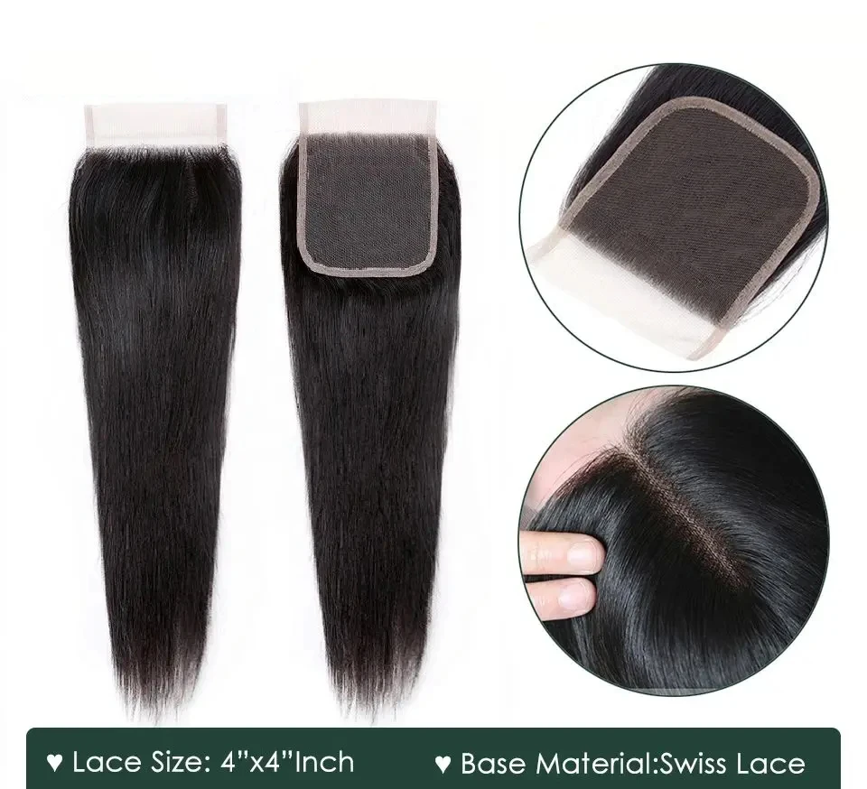 Straight Black 4x4 Lace Frontal Closure Remy Brazilian Human Hair 10/12/14/16/18/20/22/24 inch thumbnail 5