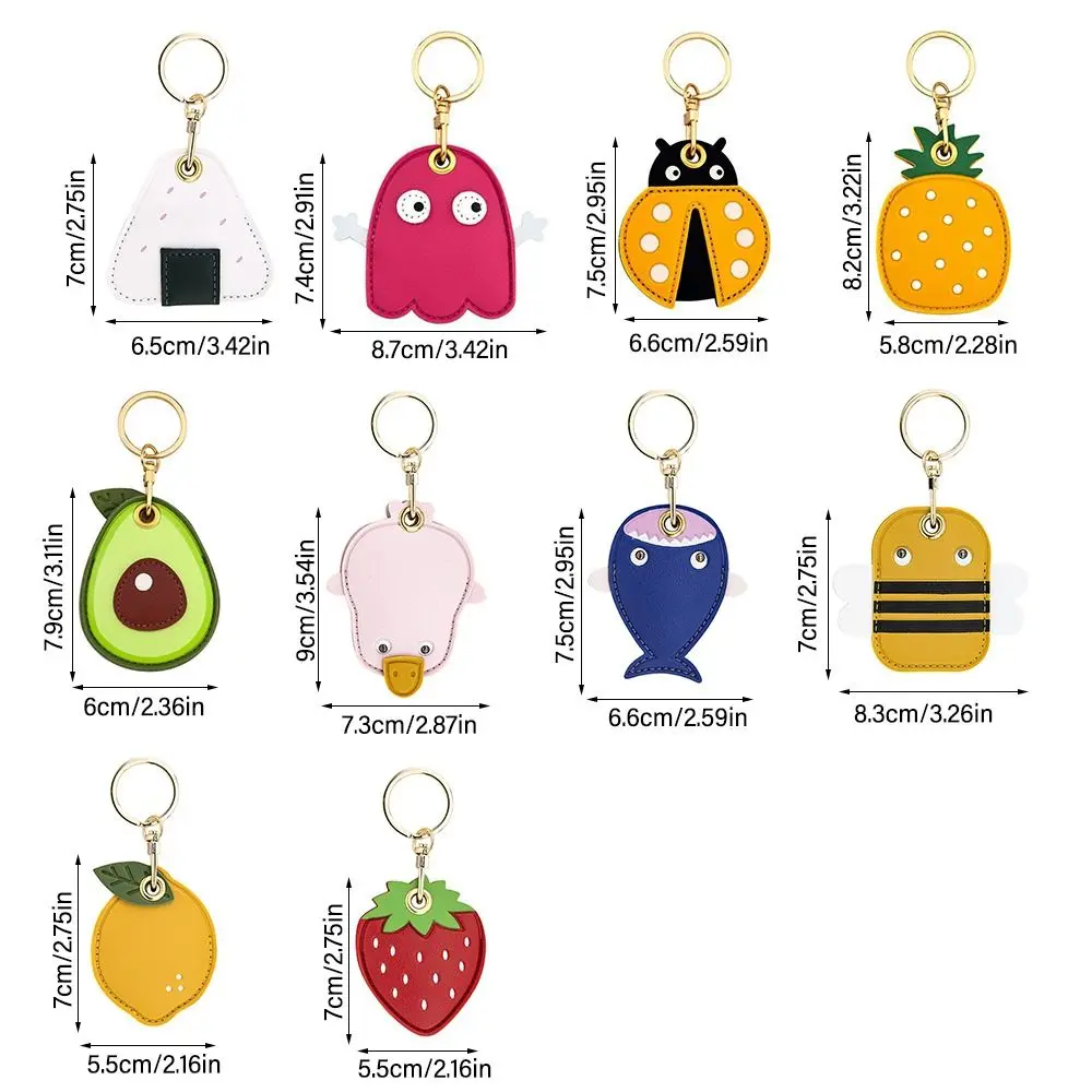 Useful Leather For Airtag Protective Sleeve Access Control Card Cover With Keychain Cartoon Fruit Badge Card Holders thumbnail 6