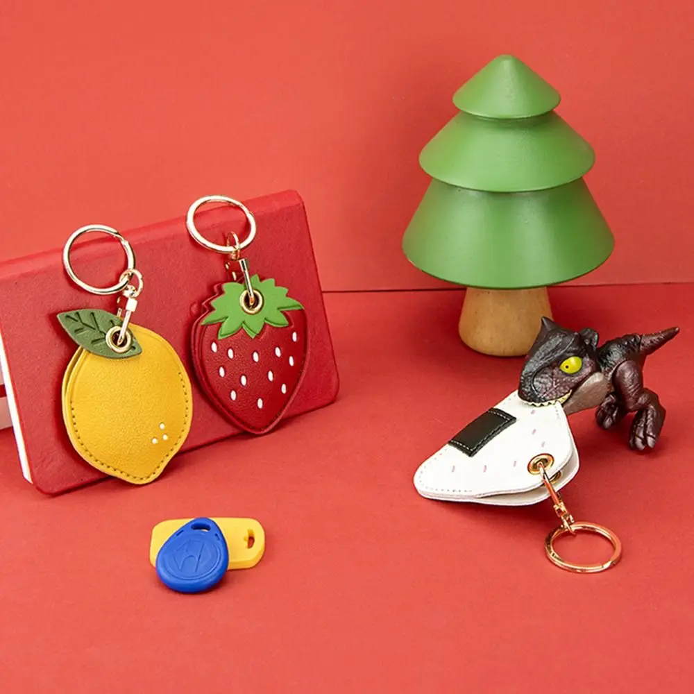 Useful Leather For Airtag Protective Sleeve Access Control Card Cover With Keychain Cartoon Fruit Badge Card Holders thumbnail 2