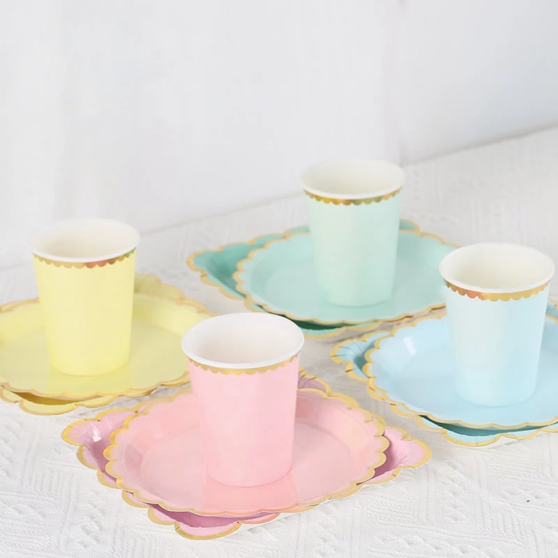 10pcs Colorful Disposable Party Plates Supplies Paper Disposable Cup Plate Dishes Kit Happy Birthday Party Wedding Accessories thumbnail 2