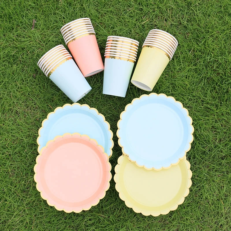10pcs Colorful Disposable Party Plates Supplies Paper Disposable Cup Plate Dishes Kit Happy Birthday Party Wedding Accessories thumbnail 4