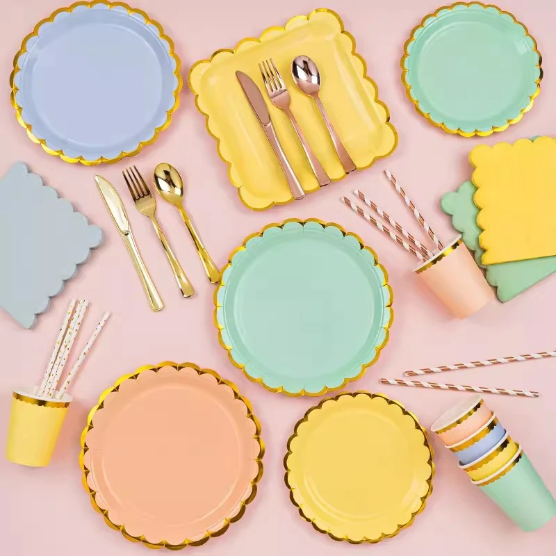 10pcs Colorful Disposable Party Plates Supplies Paper Disposable Cup Plate Dishes Kit Happy Birthday Party Wedding Accessories thumbnail 3
