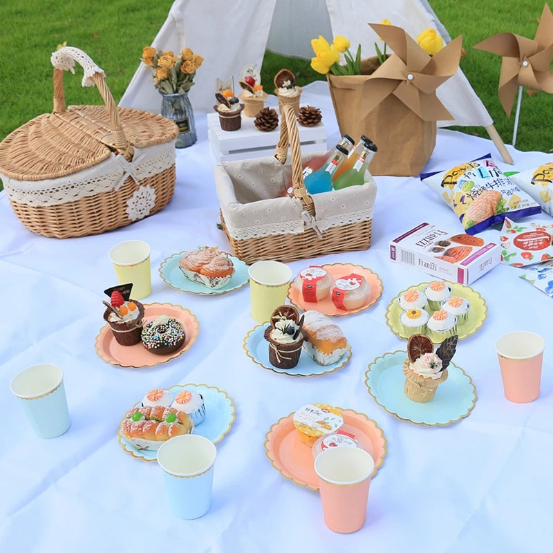 10pcs Colorful Disposable Party Plates Supplies Paper Disposable Cup Plate Dishes Kit Happy Birthday Party Wedding Accessories thumbnail 5