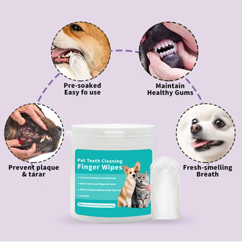 Pet Disposable Cleaning Wipes Dog Teeth Cleaning Finger Wipes Cat Ear and Eye Beauty Wipes Cat Hygiene and Beauty Products 50pcs thumbnail 4