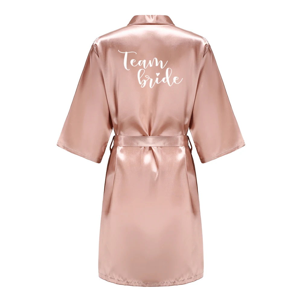 Women's Satin Kimono Robes With White Letter Bride Bridesmaid Short Getting Ready Wedding Dressing Gown thumbnail 3