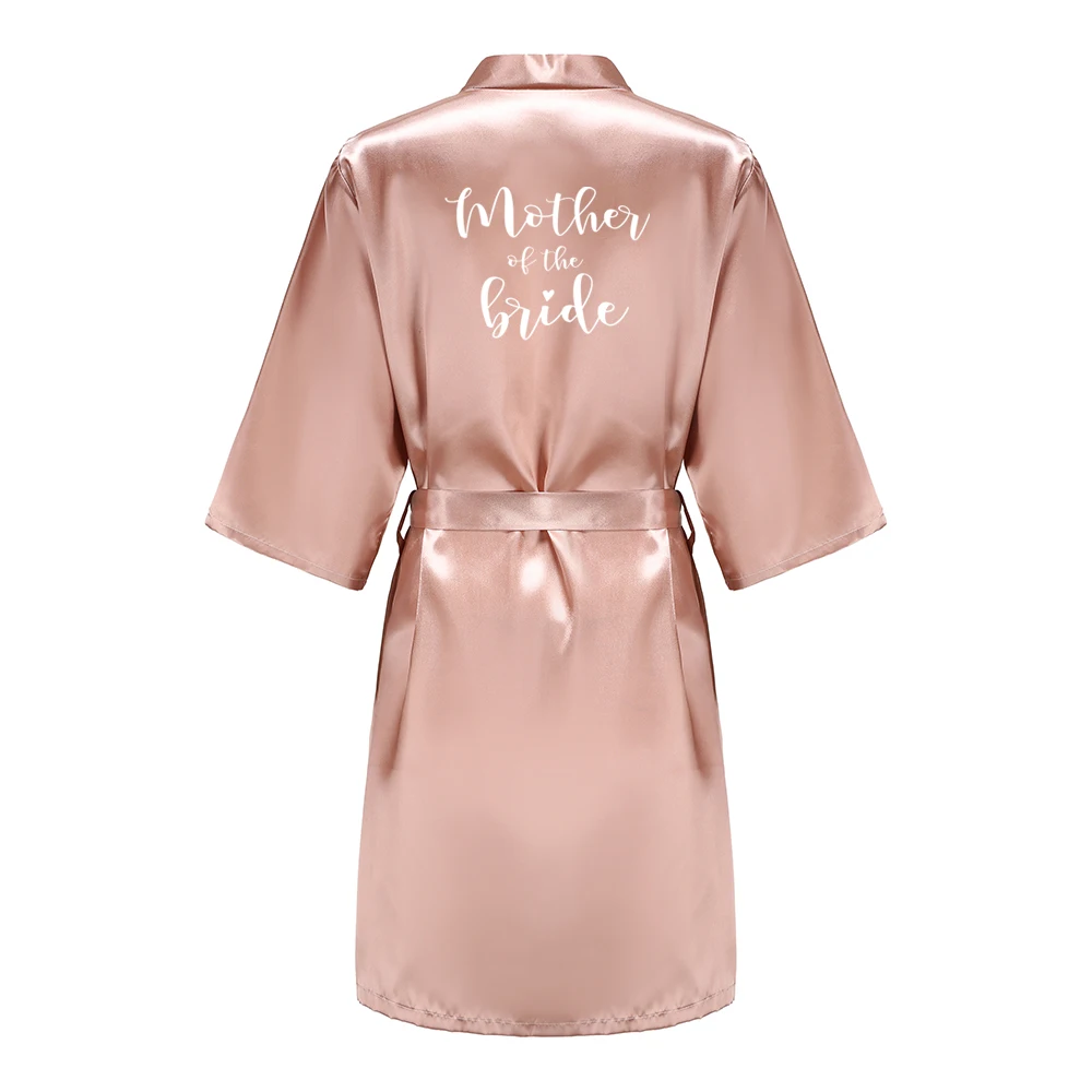 Women's Satin Kimono Robes With White Letter Bride Bridesmaid Short Getting Ready Wedding Dressing Gown thumbnail 6