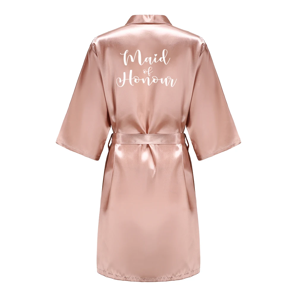 Women's Satin Kimono Robes With White Letter Bride Bridesmaid Short Getting Ready Wedding Dressing Gown thumbnail 4