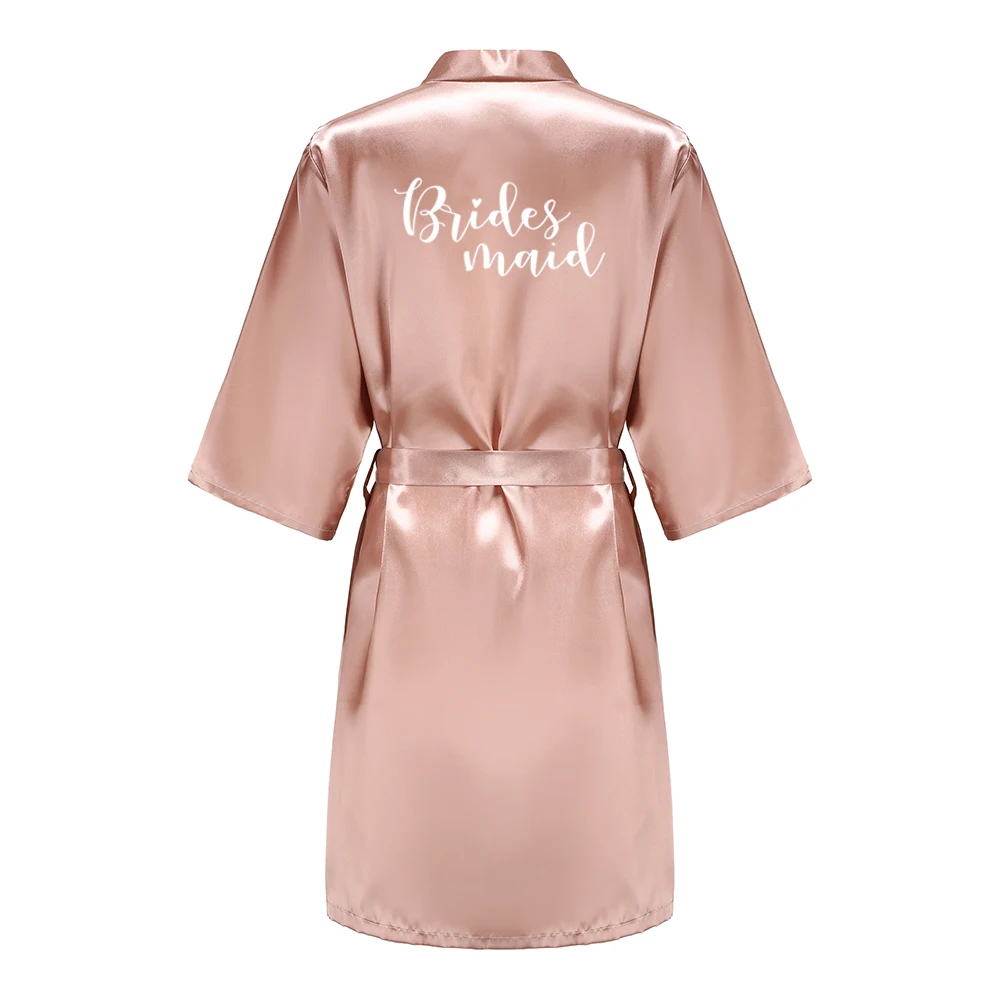 Women's Satin Kimono Robes With White Letter Bride Bridesmaid Short Getting Ready Wedding Dressing Gown thumbnail 5