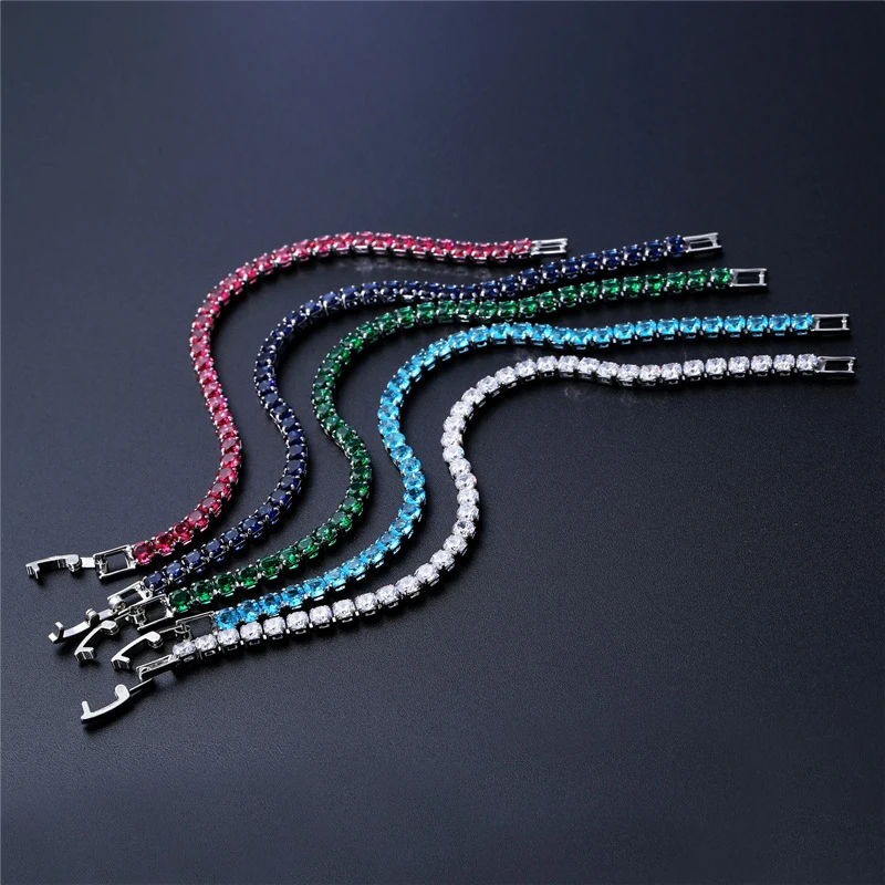 Luxury Hiphop Iced Out 4mm Cubic Zirconia Crystal Tennis Bracelets For Women Men Gold Color Silver Color Bracelet Chain Jewelry thumbnail 2