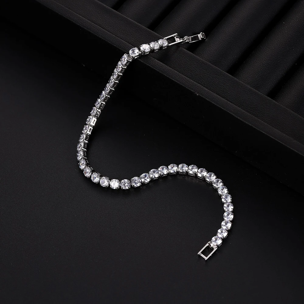 Luxury Hiphop Iced Out 4mm Cubic Zirconia Crystal Tennis Bracelets For Women Men Gold Color Silver Color Bracelet Chain Jewelry thumbnail 5