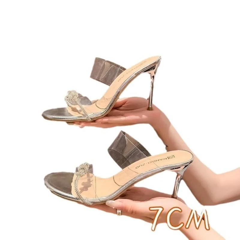 Women Sandals Sexy Crystal Gladiator Sandals Ankle Strap High Heels Hollow Out Party Shoes Closed Toe Stiletto Ladies Pumps thumbnail 5