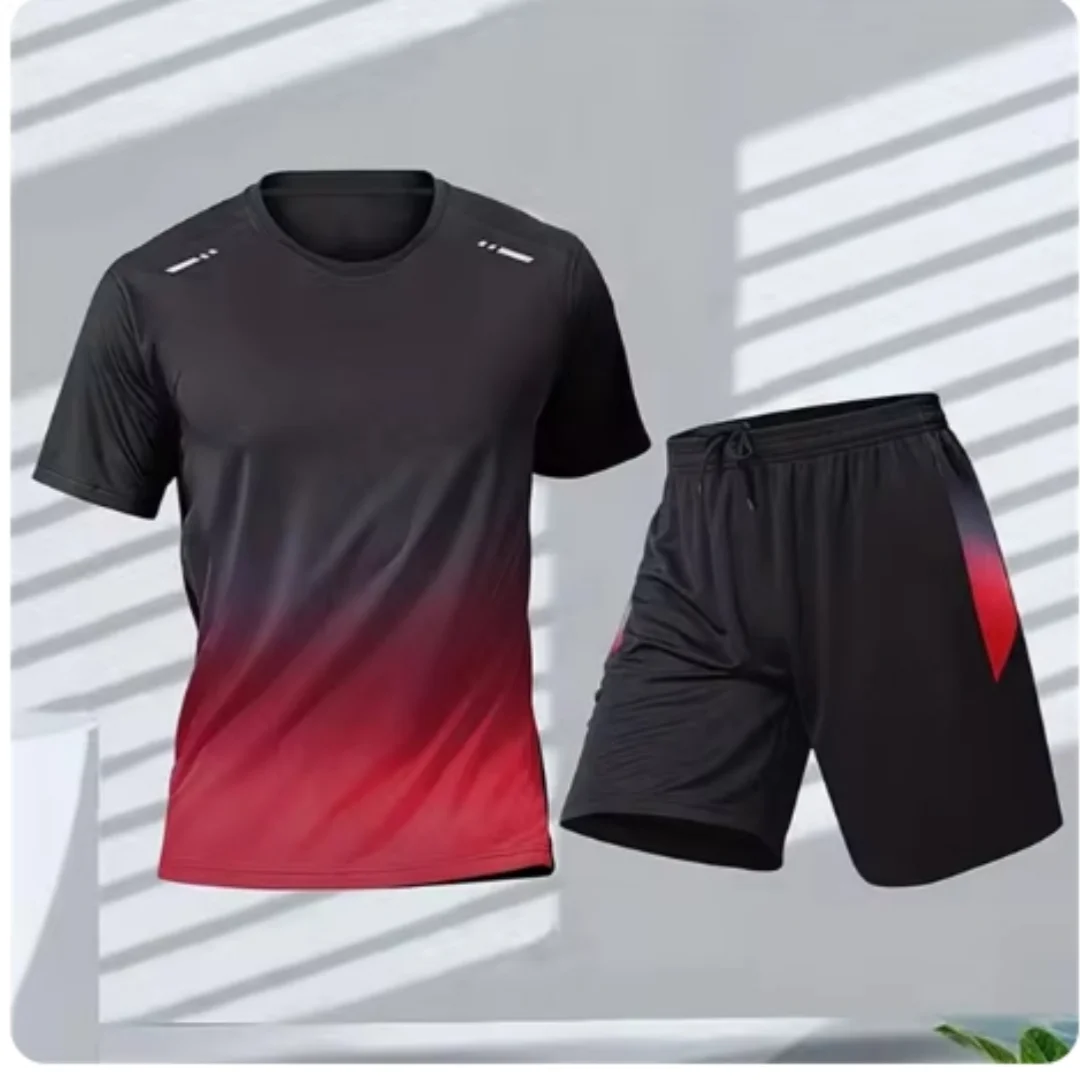 Summer Fitness Men Running Short Sleeve T-Shirt +Shorts Two Piece Set Sportswear Casual Fitness Sports Quick-drying Sets S-4XL thumbnail 6