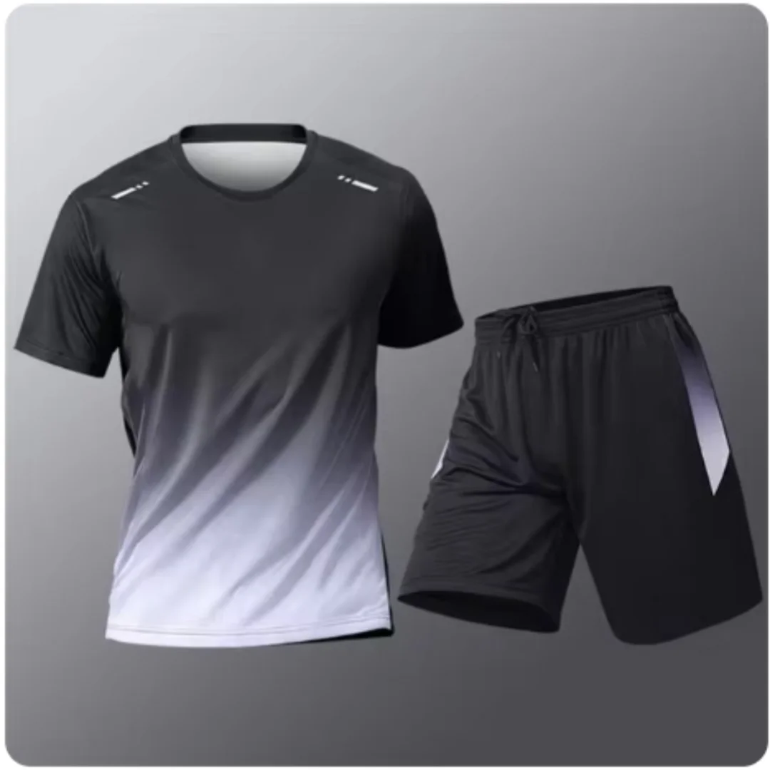 Summer Fitness Men Running Short Sleeve T-Shirt +Shorts Two Piece Set Sportswear Casual Fitness Sports Quick-drying Sets S-4XL thumbnail 5