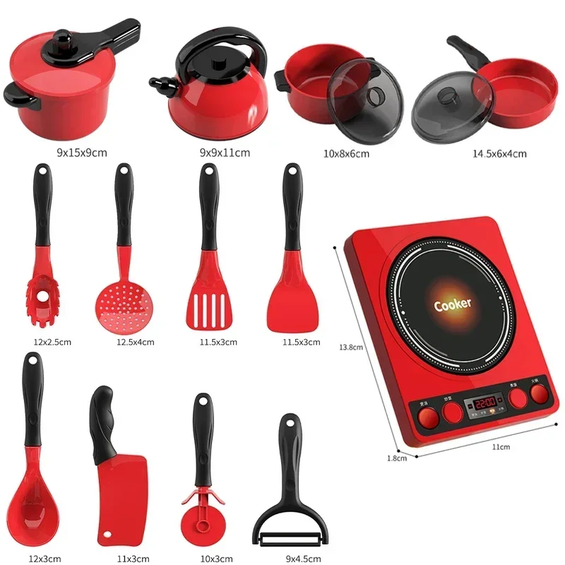Kids Toys Pretend Play Red Kitchen Toys Simulation Food Cooking Girl's Boys Educational Play House Interactive Toys for Children thumbnail 6