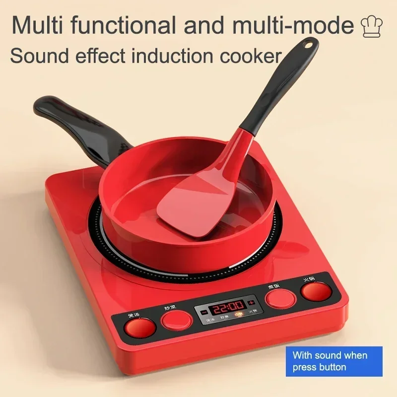 Kids Toys Pretend Play Red Kitchen Toys Simulation Food Cooking Girl's Boys Educational Play House Interactive Toys for Children thumbnail 5