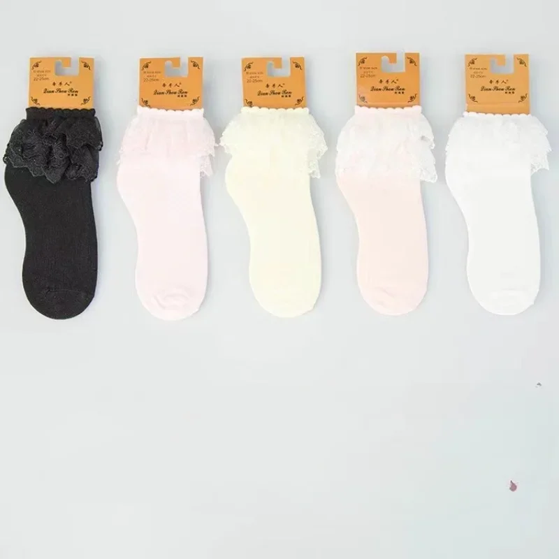 Lolita Women Harajuku Retro Lace Short Ankle Socks JK Frilly Ruffle Cotton Princess Girls Soft Wedding Dance White thumbnail 4