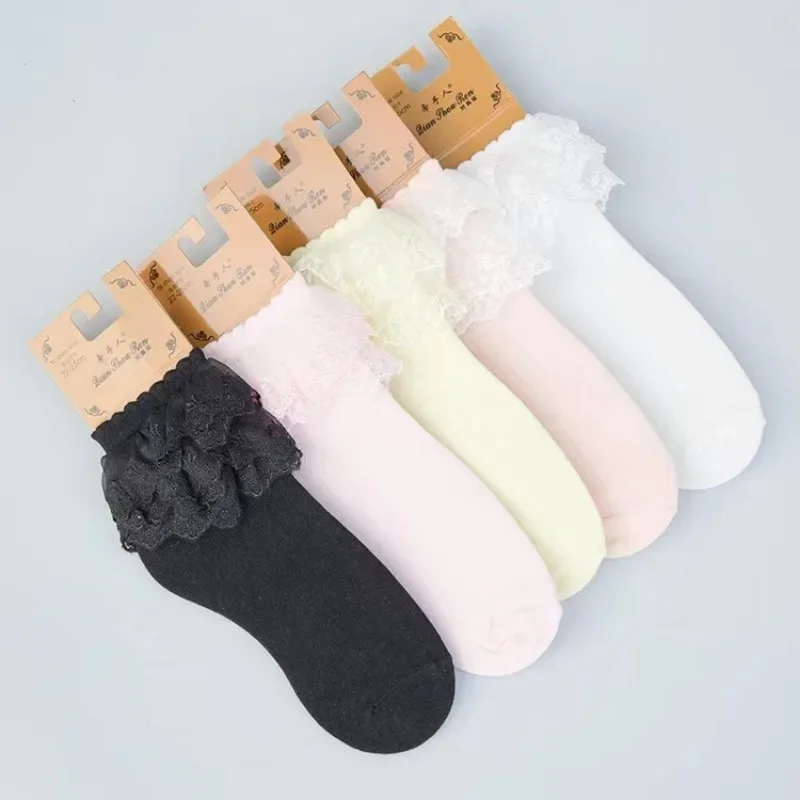 Lolita Women Harajuku Retro Lace Short Ankle Socks JK Frilly Ruffle Cotton Princess Girls Soft Wedding Dance White thumbnail 5