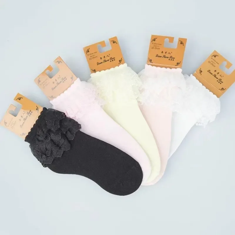 Lolita Women Harajuku Retro Lace Short Ankle Socks JK Frilly Ruffle Cotton Princess Girls Soft Wedding Dance White thumbnail 6
