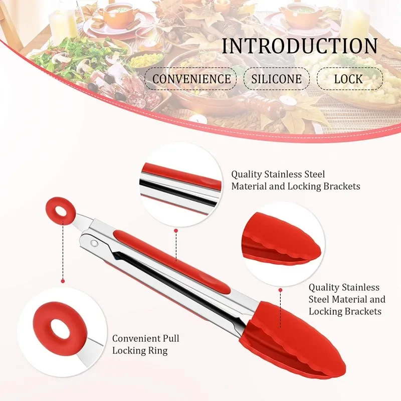 Food Tong Stainless Steel Kitchen Tongs Silicone Nylon Non-Slip Cooking Clip Clamp BBQ Salad Tools Grill Kitchen Accessories thumbnail 5