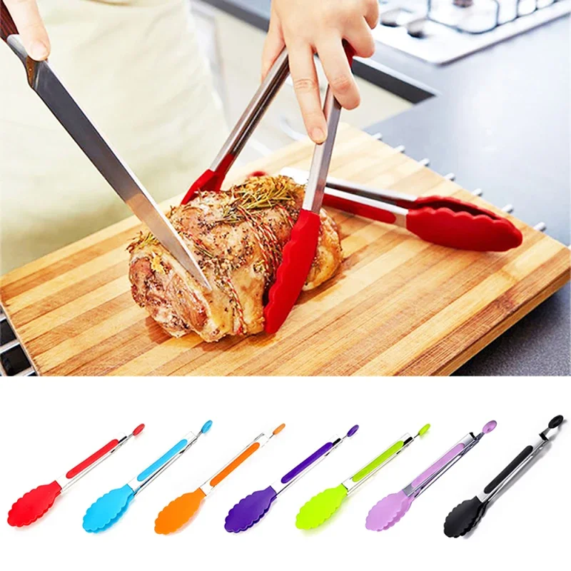 Food Tong Stainless Steel Kitchen Tongs Silicone Nylon Non-Slip Cooking Clip Clamp BBQ Salad Tools Grill Kitchen Accessories thumbnail 4