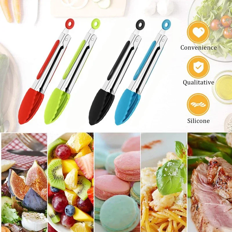 Food Tong Stainless Steel Kitchen Tongs Silicone Nylon Non-Slip Cooking Clip Clamp BBQ Salad Tools Grill Kitchen Accessories thumbnail 6
