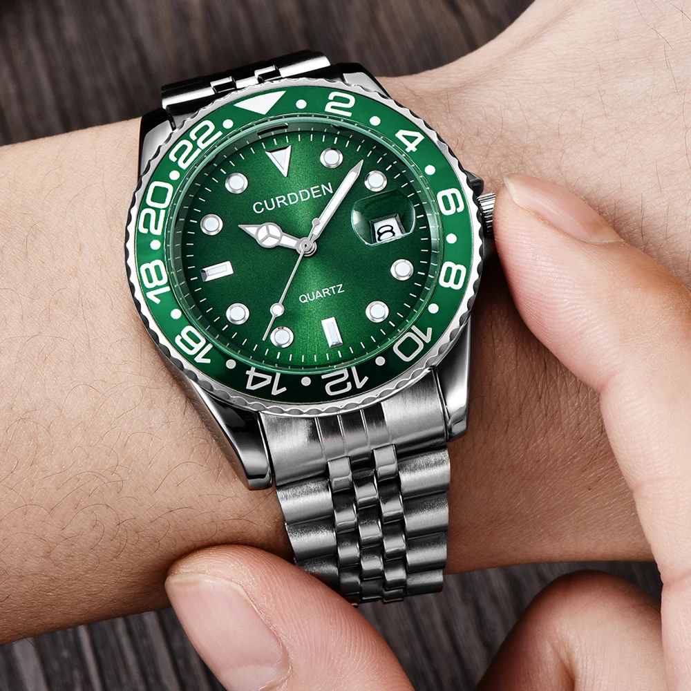 Men Famous Brand Watches Students Boys Fashion Stainless Steel Band Casual Calendar Quartz Watch Green Relogios Masculinos 2024 thumbnail 3