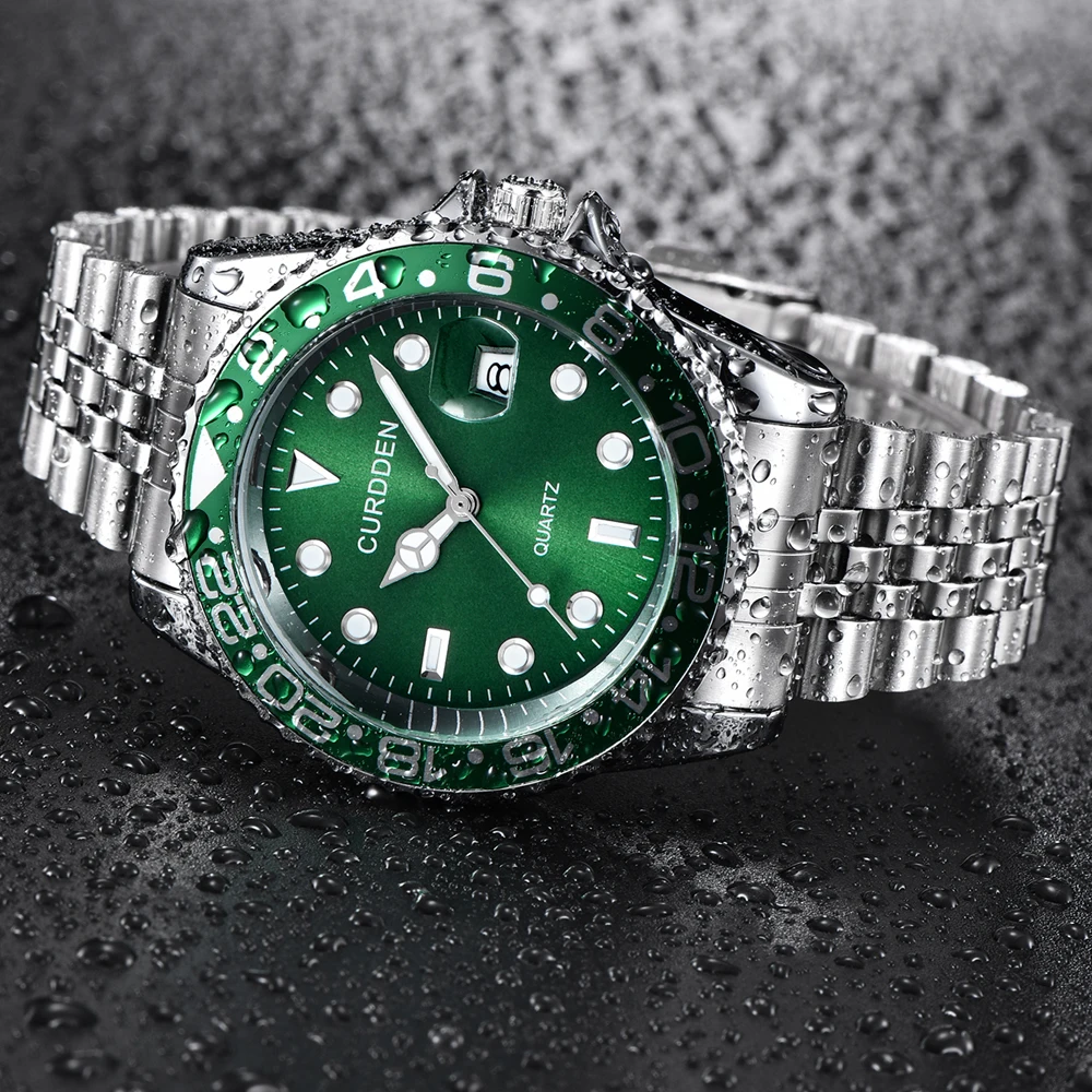 Men Famous Brand Watches Students Boys Fashion Stainless Steel Band Casual Calendar Quartz Watch Green Relogios Masculinos 2024 thumbnail 5