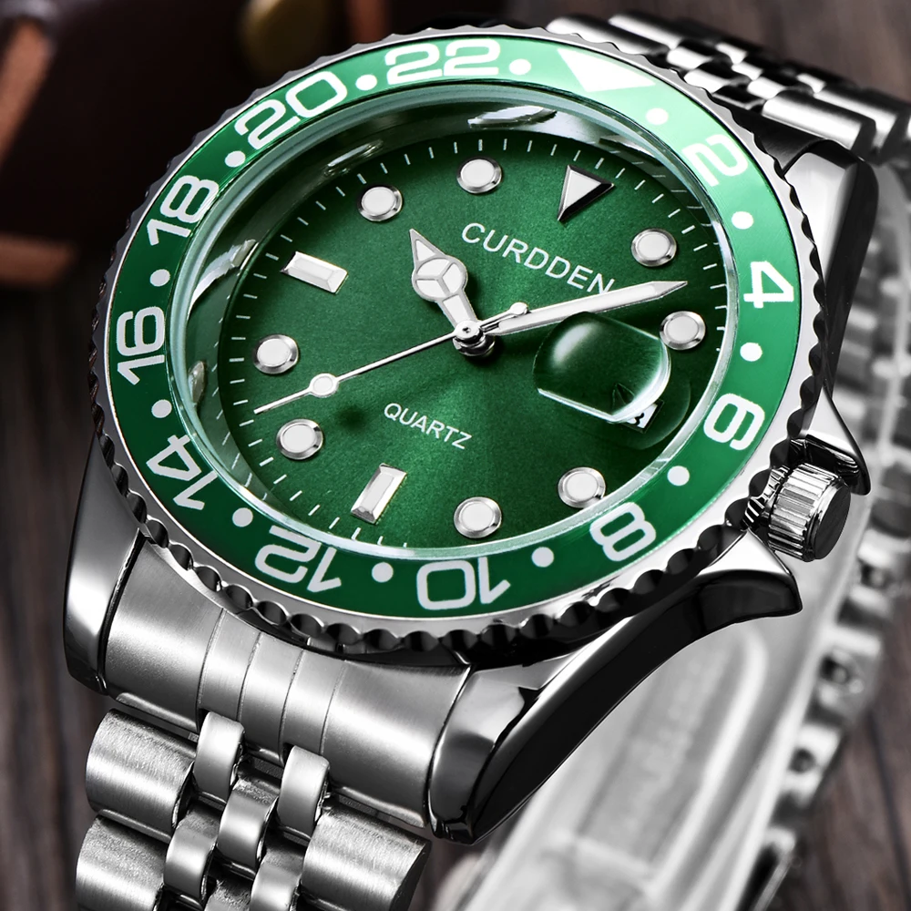 Men Famous Brand Watches Students Boys Fashion Stainless Steel Band Casual Calendar Quartz Watch Green Relogios Masculinos 2024 thumbnail 2