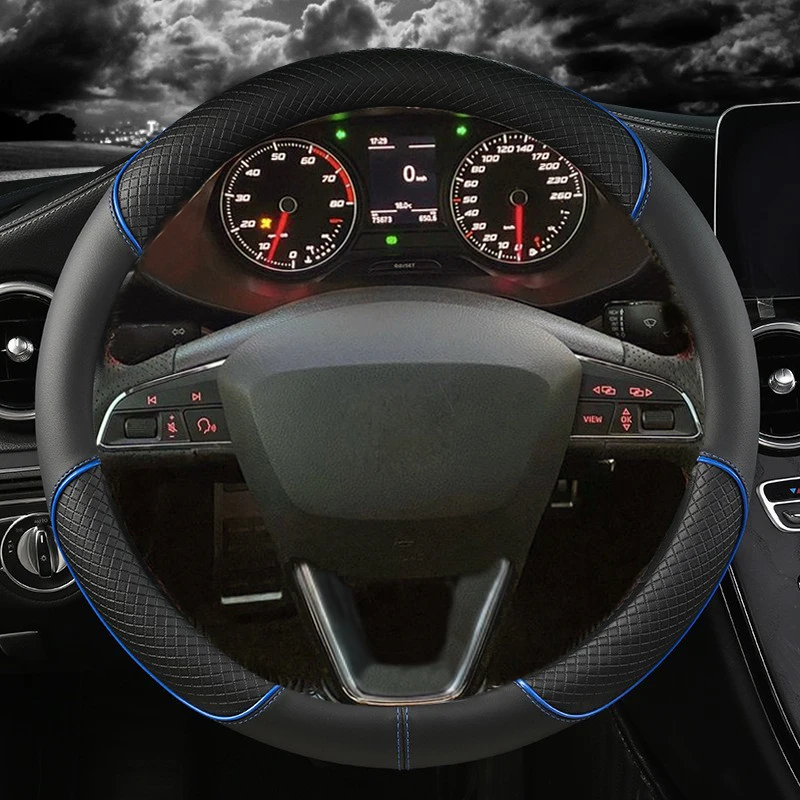 Car Steering Wheel Cover Microfiber Leather 38cm Non-Slip for Seat Tarraco Arona Ateca Ibiza Toledo Mii Leon Arosa Exeo ST FR thumbnail 2