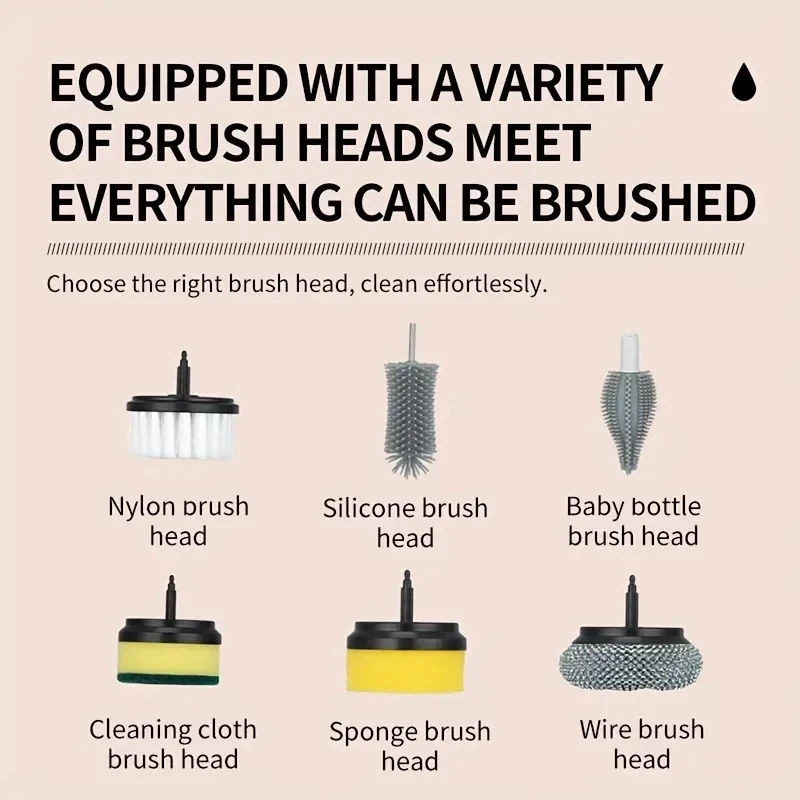 1pc Electric Spin Scrubber, Electric Cleaning Brush 3-in-1 Handheld Kitchen Cleaner Cordless Spin Scrubber, Power Scrubber Bathr thumbnail 6