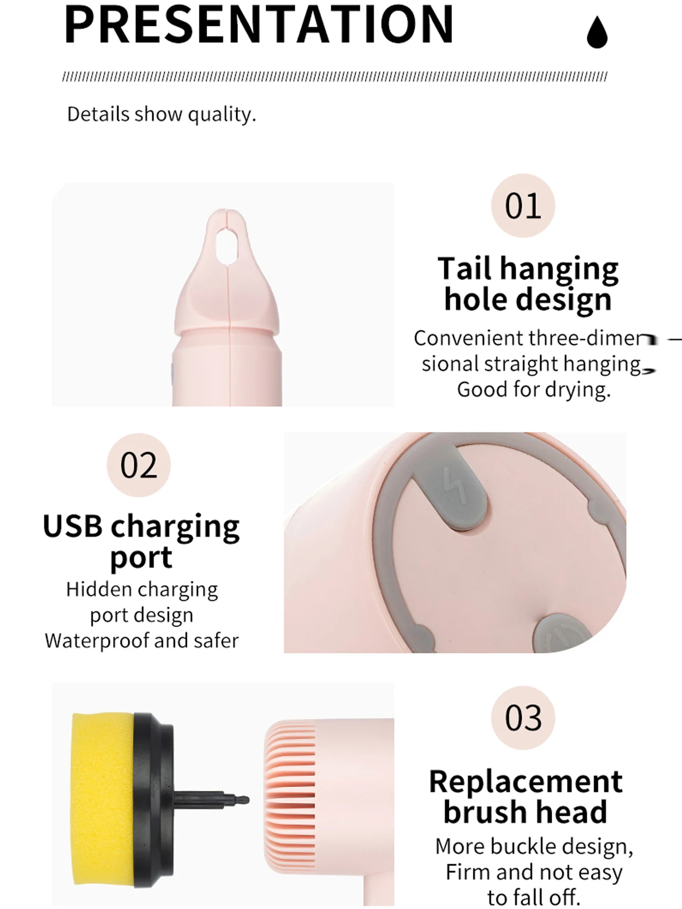 1pc Electric Spin Scrubber, Electric Cleaning Brush 3-in-1 Handheld Kitchen Cleaner Cordless Spin Scrubber, Power Scrubber Bathr thumbnail 5