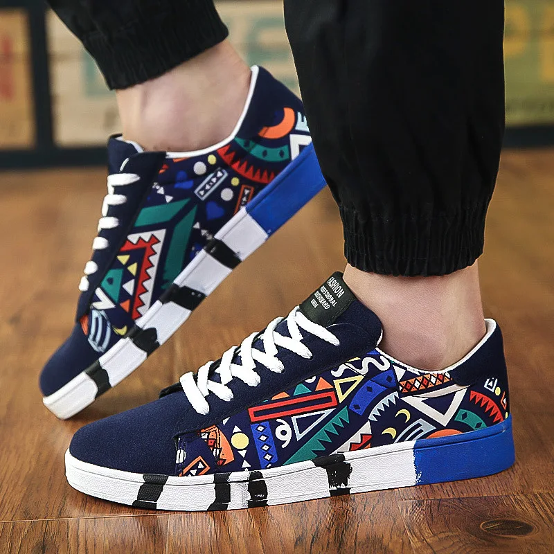 Summer Trendy Men's New Board Shoes Outdoor non slip walking Men Sporty Shoe Canvas Pattern Casual Sneakers male Zapatos thumbnail 2