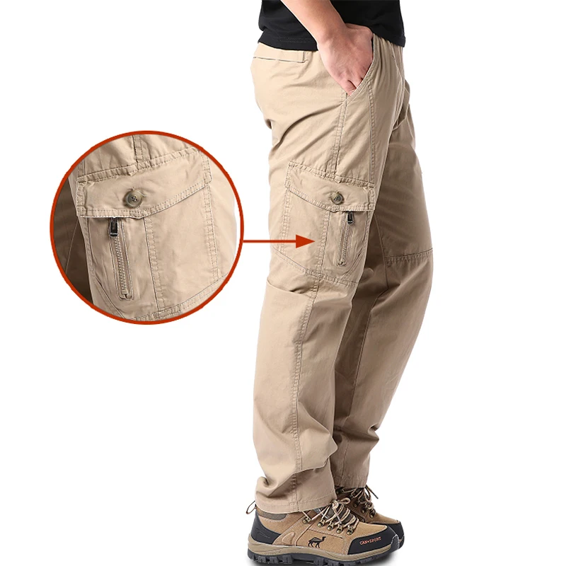 High Quality Men's Cotton Cargo Pants Casual Multiple Pocket Tacitcal Pants Spring Autumn Outdoor Camping Hiking Work Pants thumbnail 6