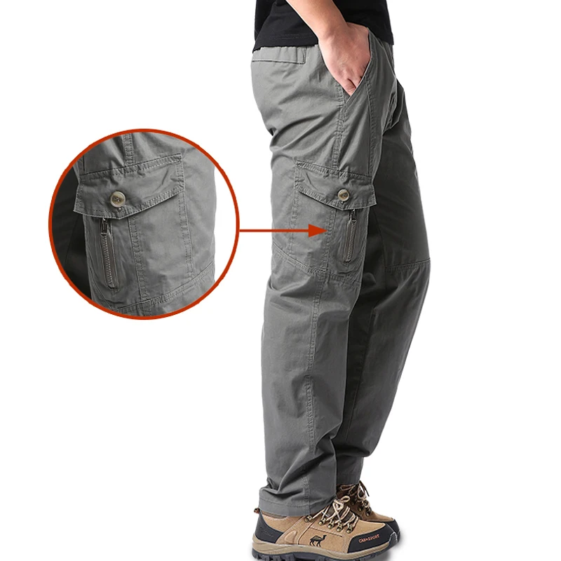 High Quality Men's Cotton Cargo Pants Casual Multiple Pocket Tacitcal Pants Spring Autumn Outdoor Camping Hiking Work Pants thumbnail 3