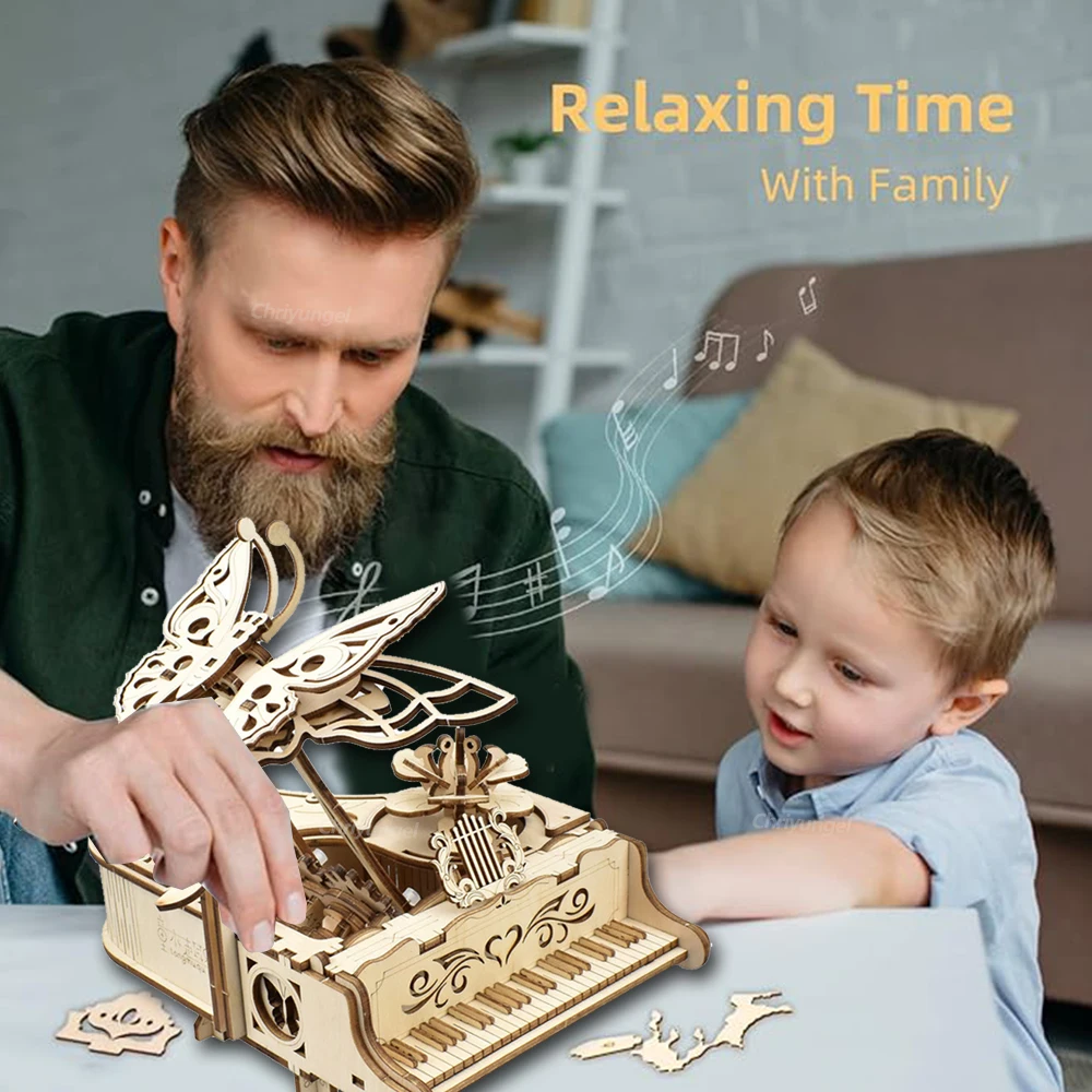 3D Wooden Puzzle Music Box Piano Model Kit DIY Assembly Musical Instrument Building Kits Home Decor Crafts Gift for Adults Kids thumbnail 4