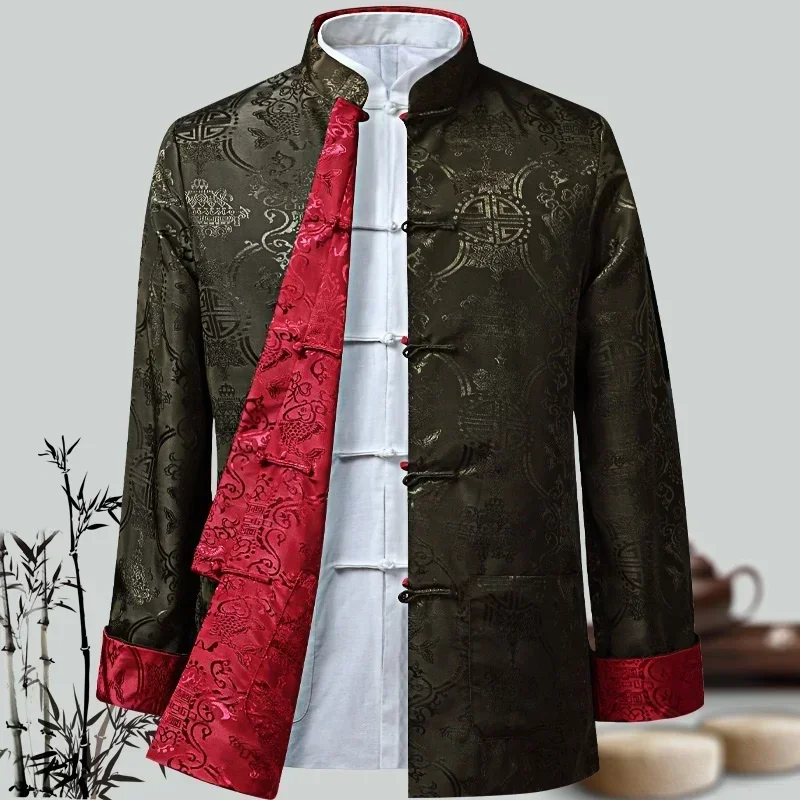 Men Chinese Dragon Shirt Kung Fu Coats China New Year Tang Suit Traditional Chinese Clothing For Men Jackets Hanfu Men Clothing thumbnail 4