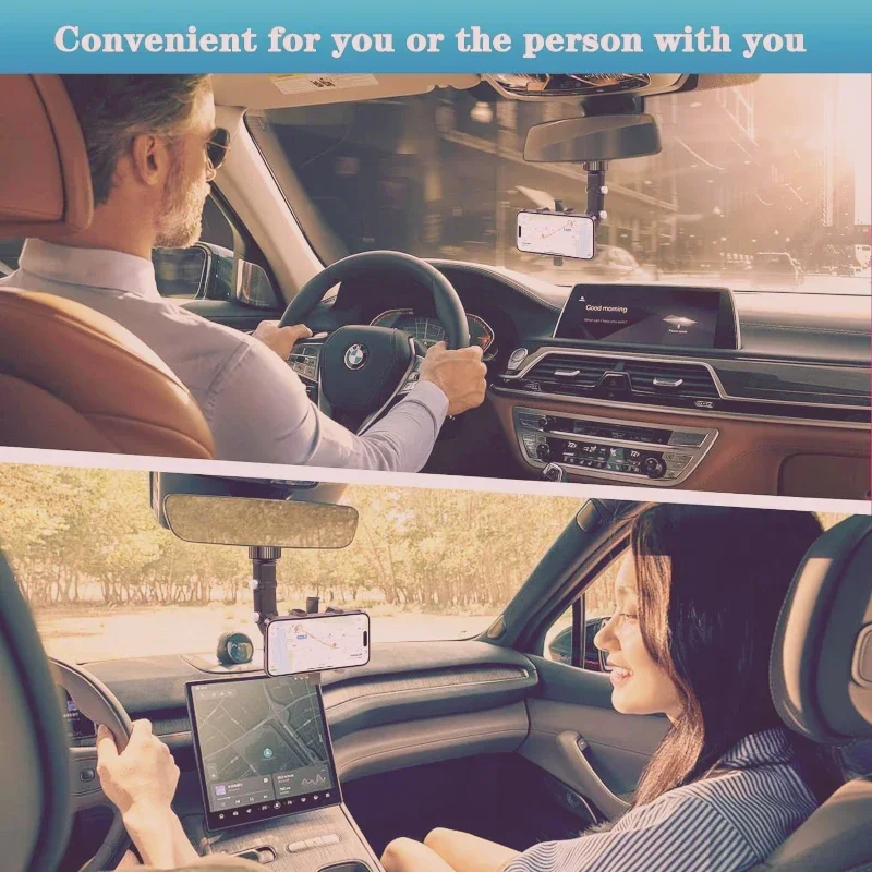 Rear View Mirror Car Phone Holder,360° Rotatable and Retractable mobile support, Fit All iPhone Android Mobile Phone & Most Car thumbnail 2