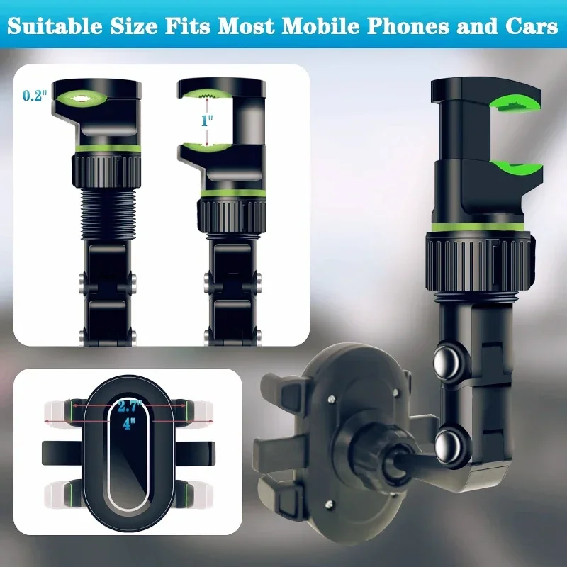 Rear View Mirror Car Phone Holder,360° Rotatable and Retractable mobile support, Fit All iPhone Android Mobile Phone & Most Car thumbnail 4