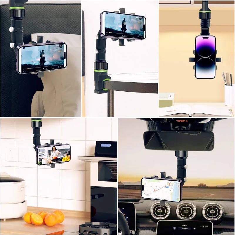 Rear View Mirror Car Phone Holder,360° Rotatable and Retractable mobile support, Fit All iPhone Android Mobile Phone & Most Car thumbnail 5
