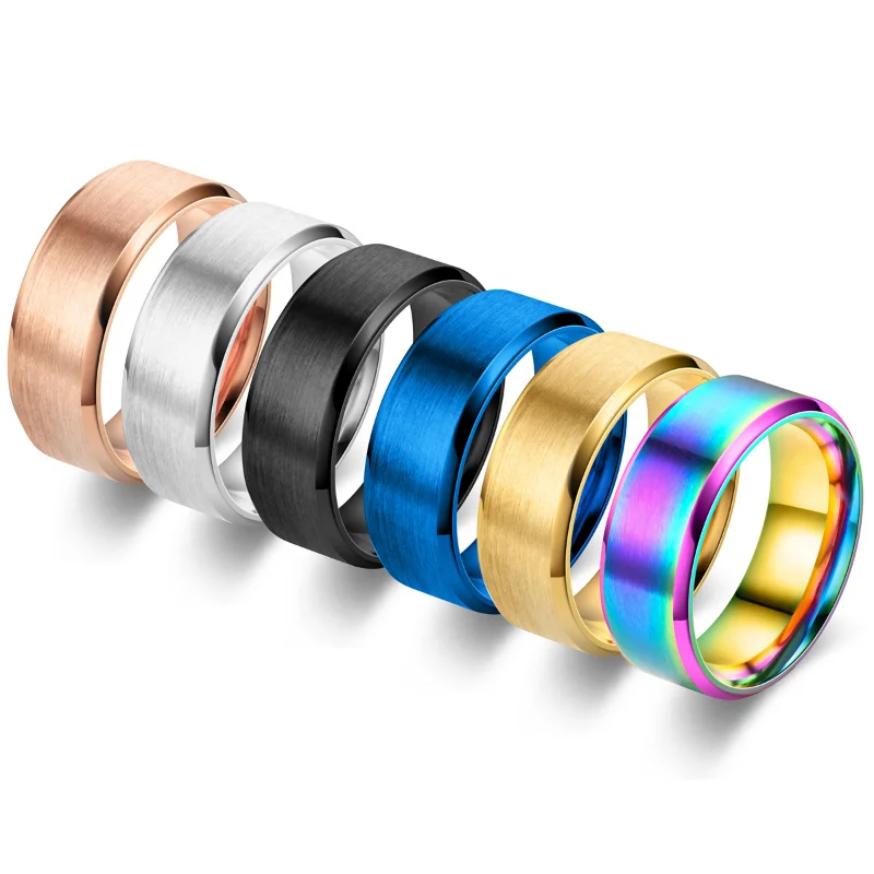 7 Colors Classic 8mm Mens Ring Surface Brushed Stainless Steel Simple Ring for Women Wedding Band Couples Jewelry Accessories thumbnail 2