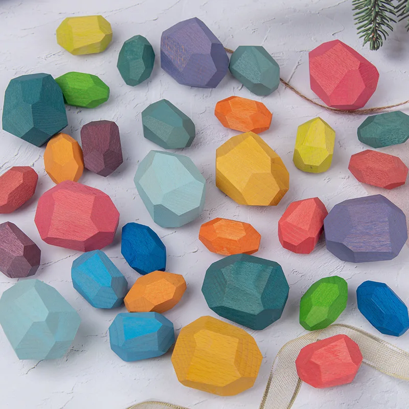Children Wooden Colored Stone Balanc Building Blocks Educational Toy Creative Nordic Style Stacking Game Rainbow Wooden Toy Gift thumbnail 6