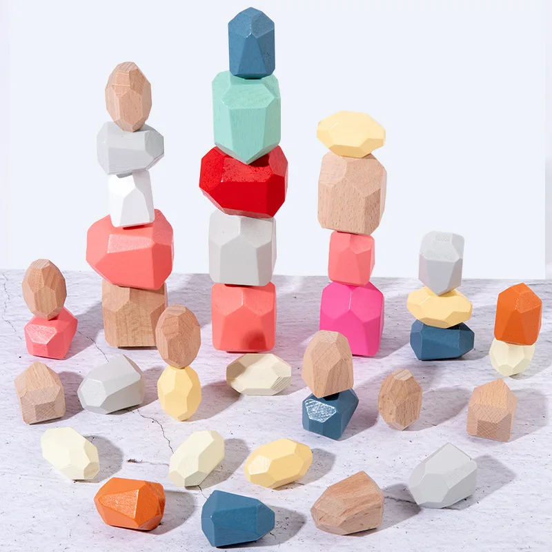 Children Wooden Colored Stone Balanc Building Blocks Educational Toy Creative Nordic Style Stacking Game Rainbow Wooden Toy Gift thumbnail 3