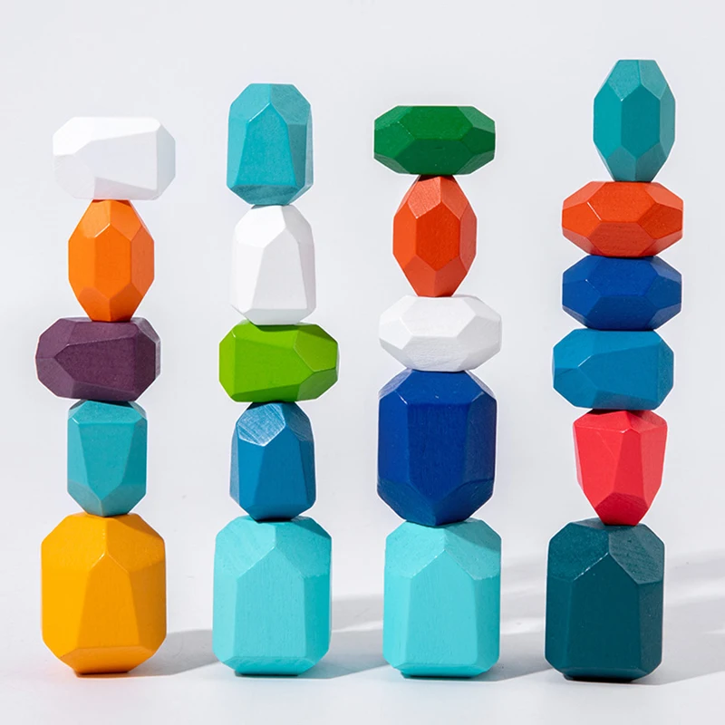 Children Wooden Colored Stone Balanc Building Blocks Educational Toy Creative Nordic Style Stacking Game Rainbow Wooden Toy Gift thumbnail 4